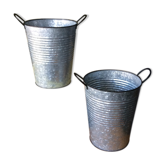 Pair of galvanized buckets basin garden bucket