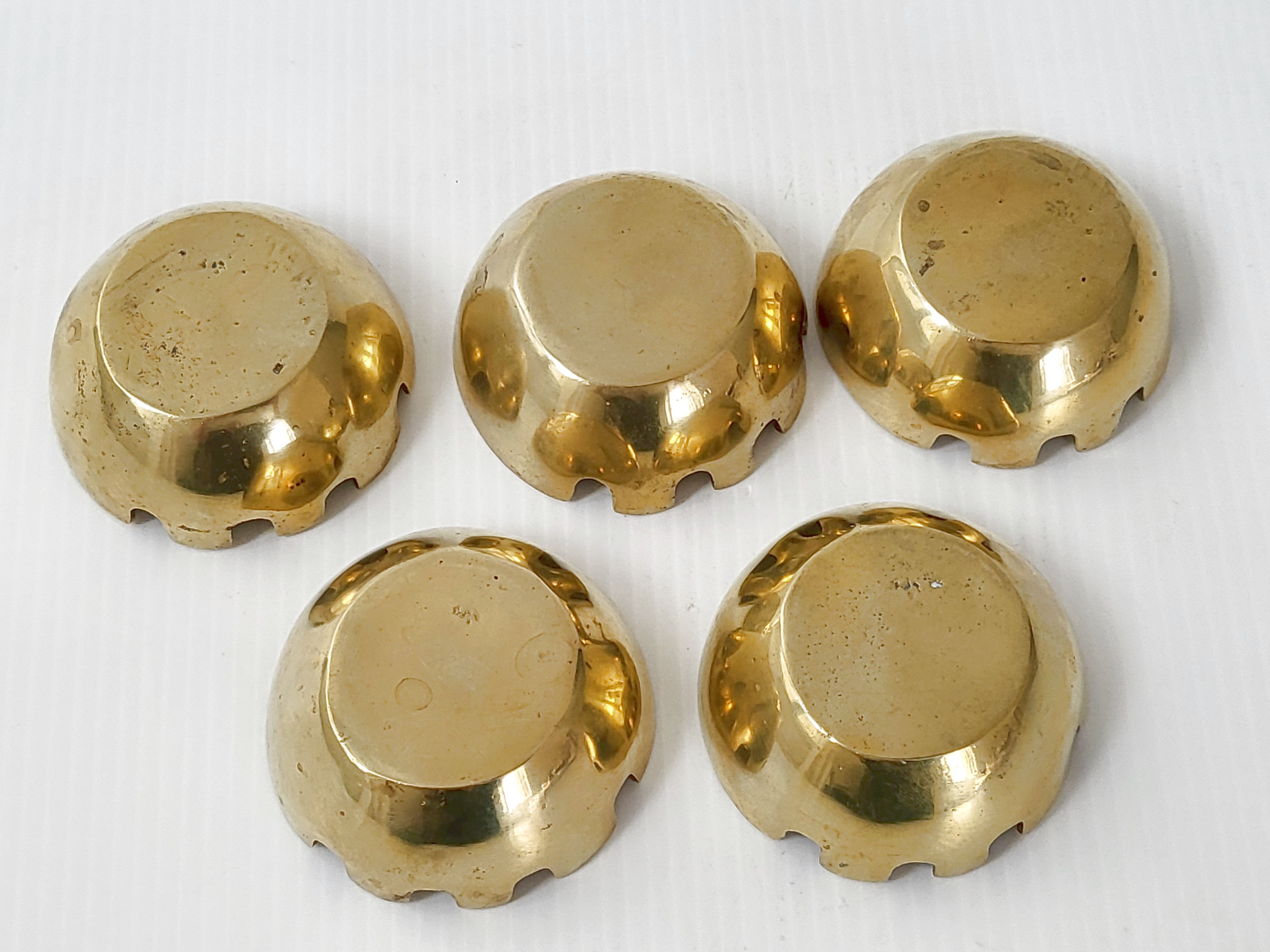 5 vintage ashtrays in gilded brass 1960
