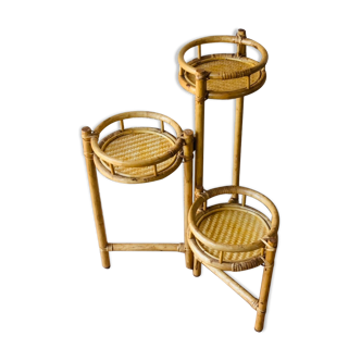 Vintage folding plant holder in bamboo and rattan, circa 1970's
