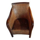 Fauteuil rotin tressé et bois exotique