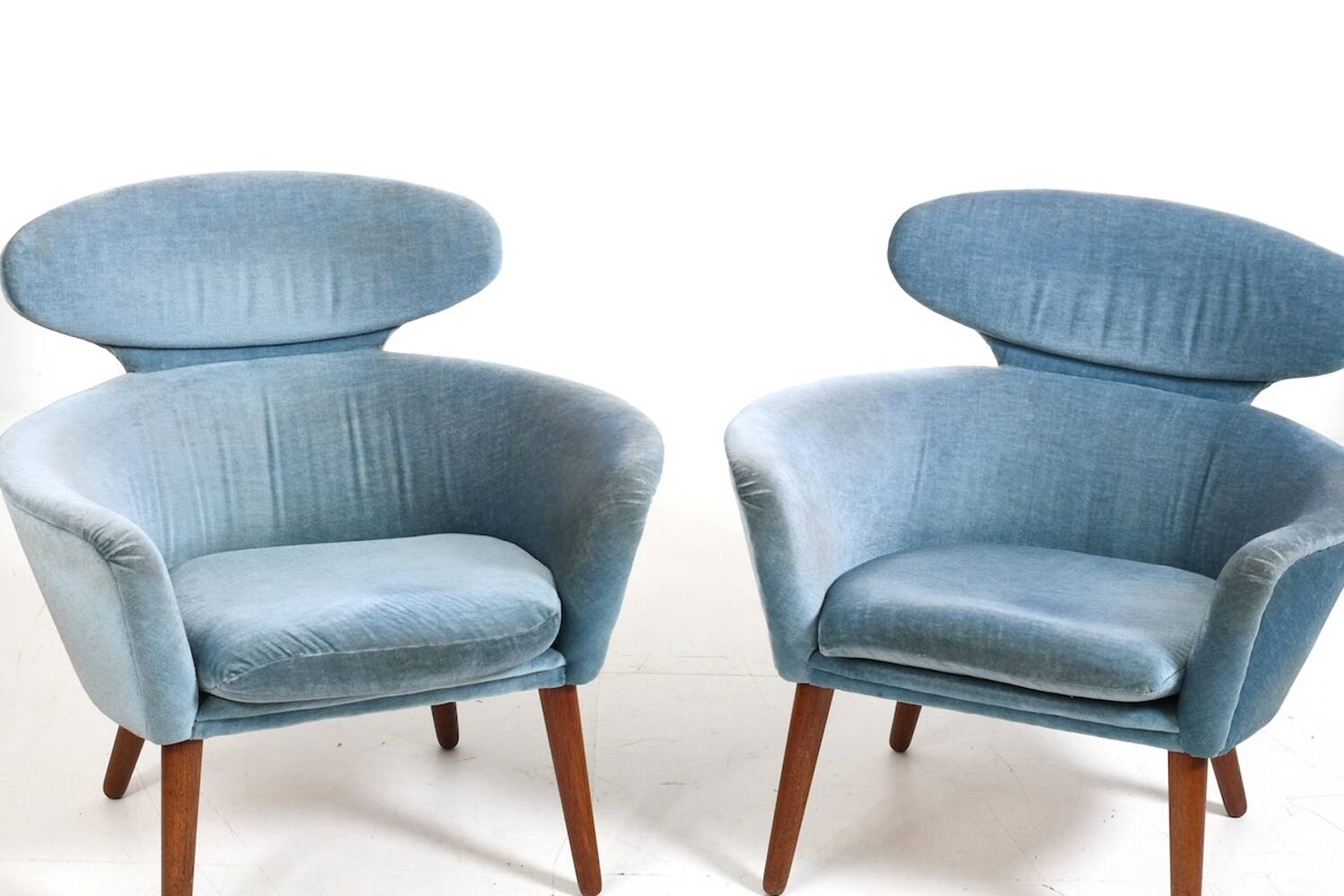 Rare Pair of Danish Easychairs in Teak & Mohair 1950s