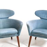Rare Pair of Danish Easychairs in Teak & Mohair 1950s