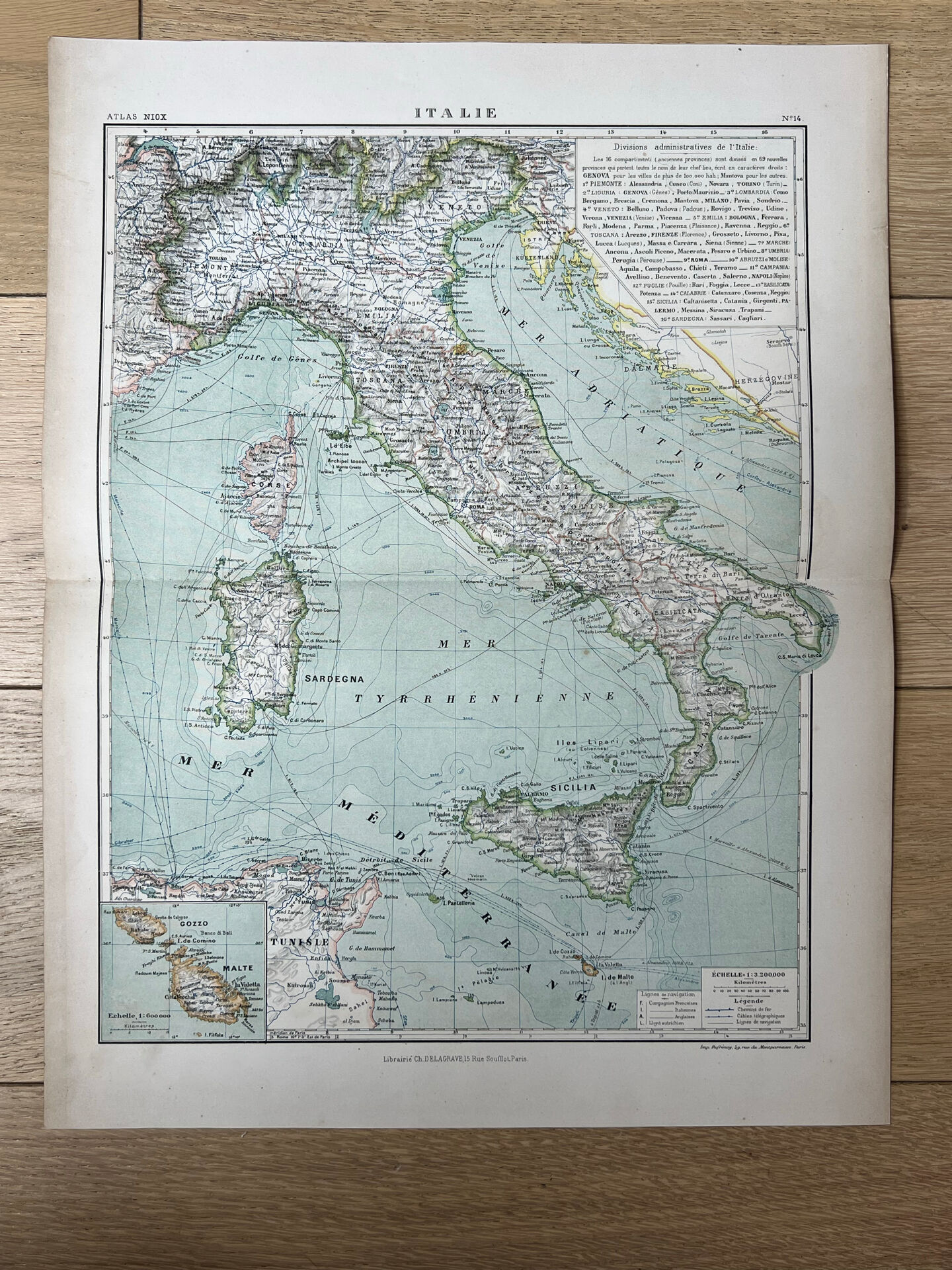 Original map of Italy 1905 - 37.5x48cm