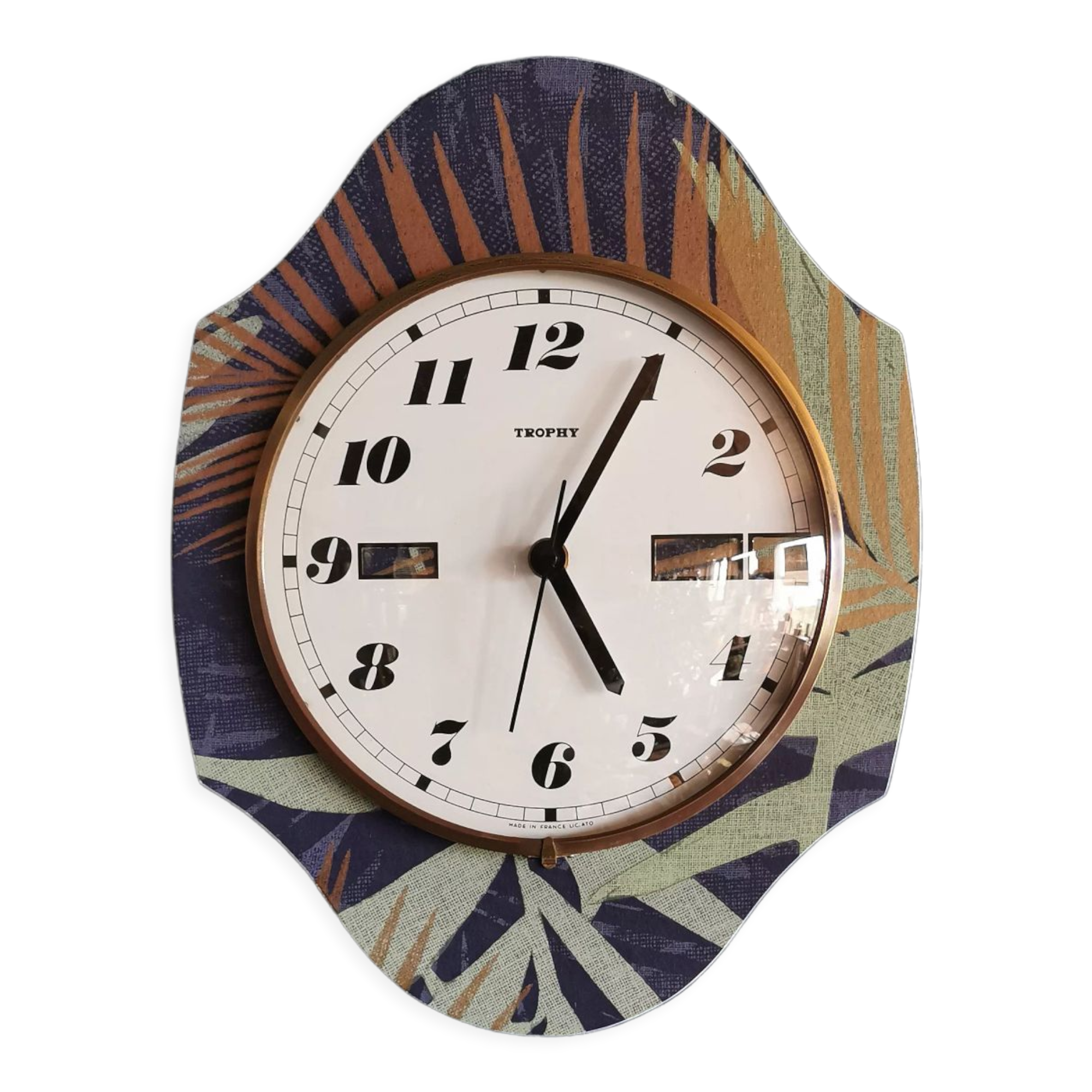 Vertical silent vintage wall pendulum clock "Trophy blue green golden"