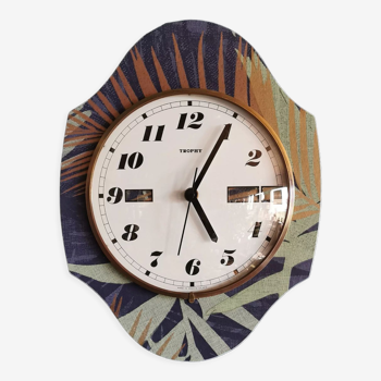 Horloge pendule murale vintage silencieuse verticale "Trophy bleu vert doré"
