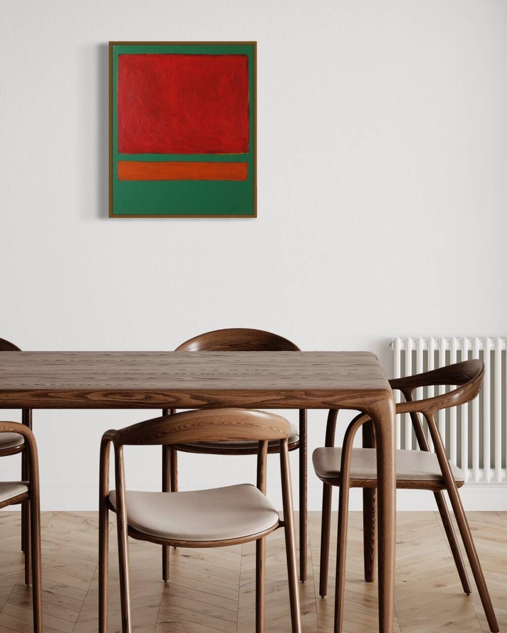 Red on green unique acrylic painting