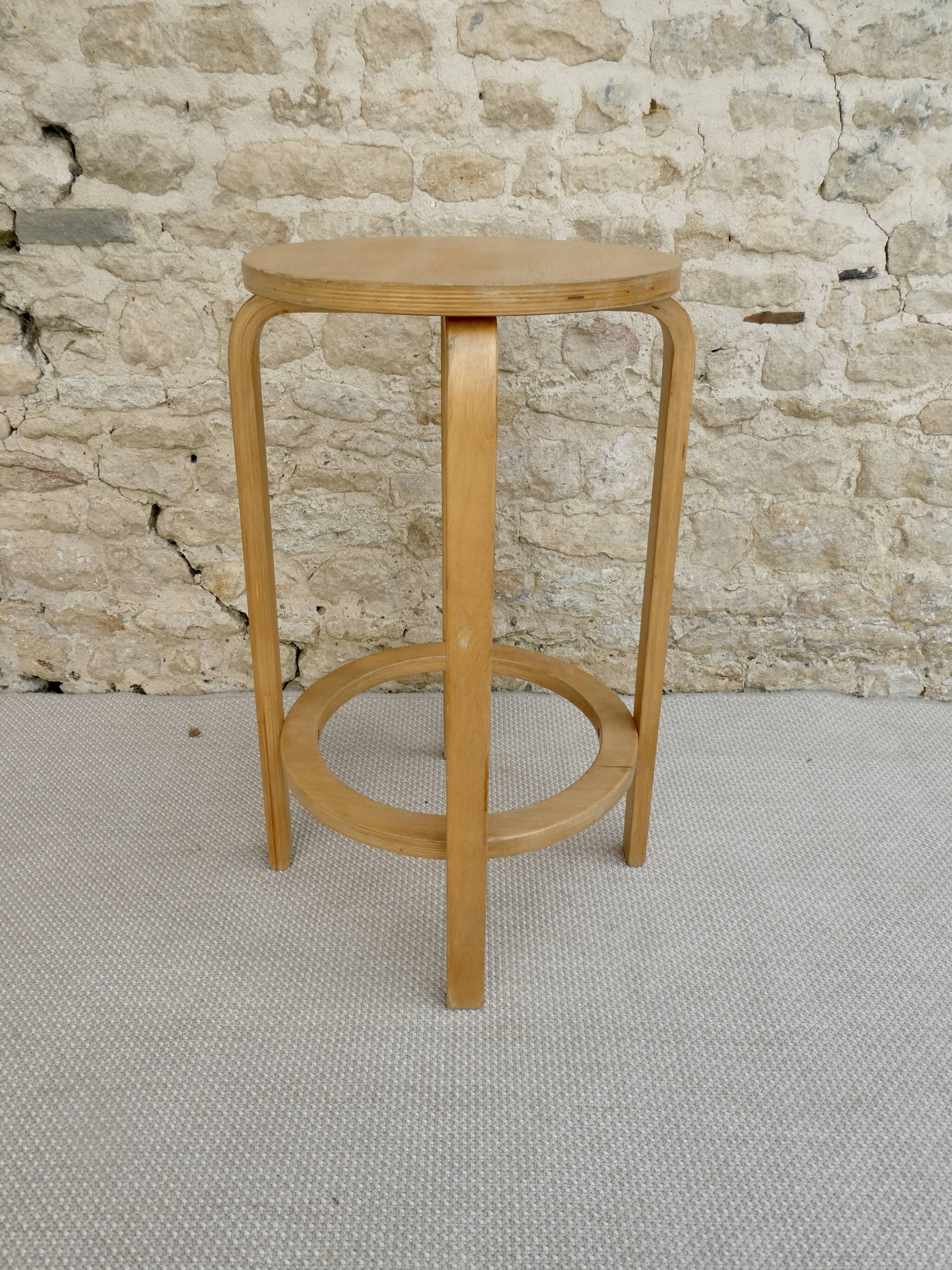 High stool in light wood, 60s