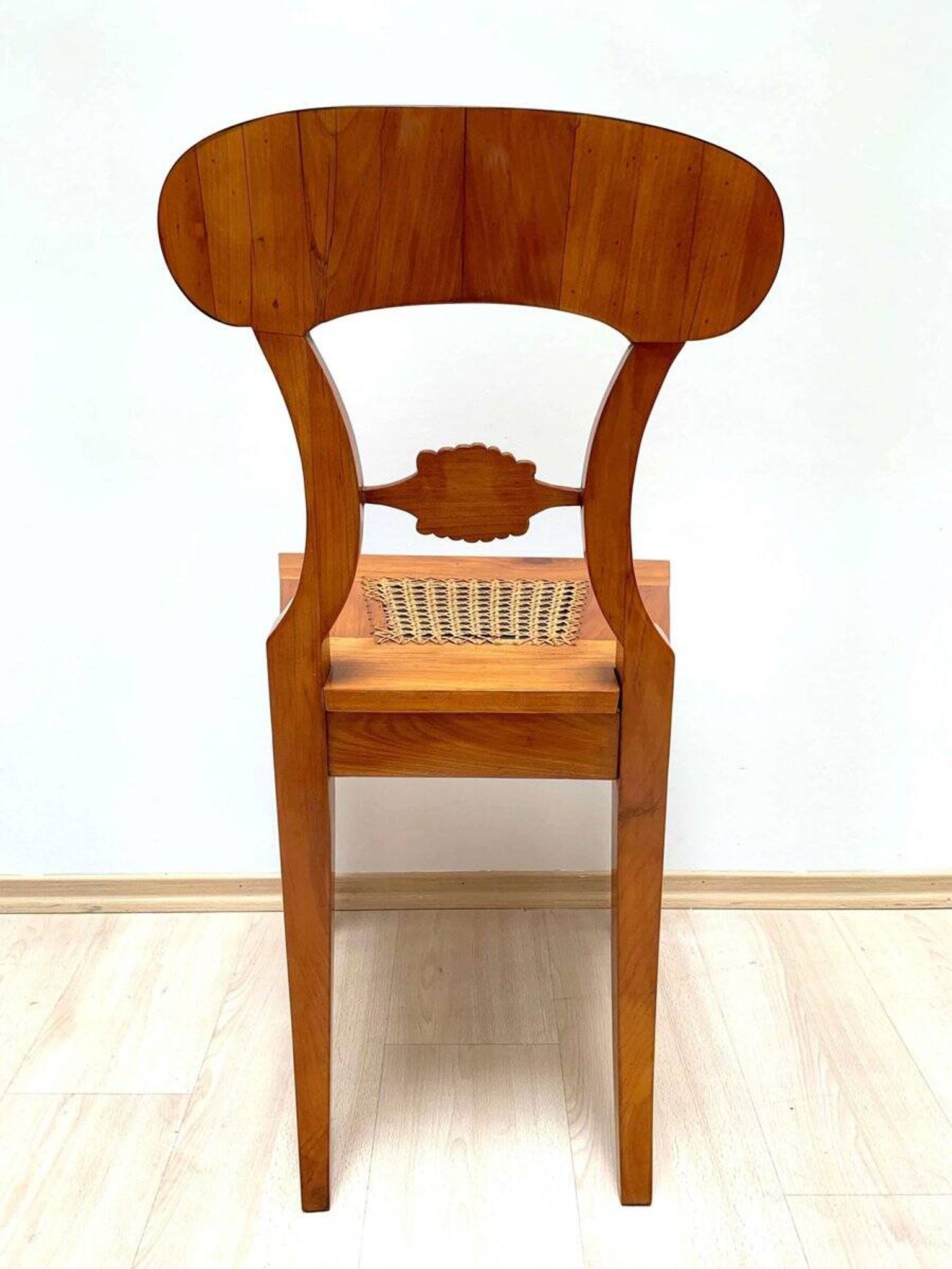 Biedermeier Board Chairs in Cherry Veneer and Mesh, Vienna, 1830s, Set of 6