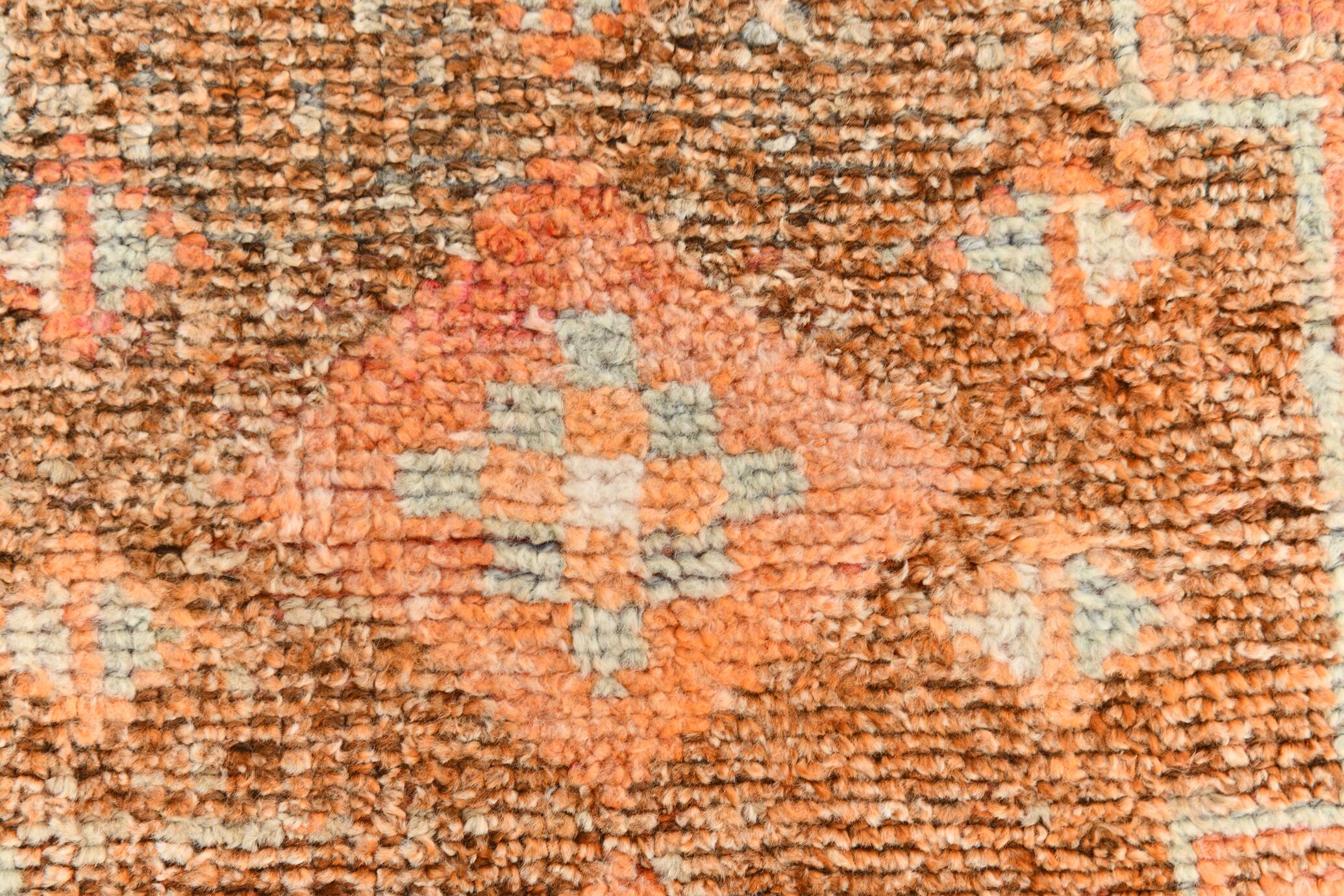 Apricot Tones Vintage Turkish Runner Rug, Oushak Wool Hallway Carpet