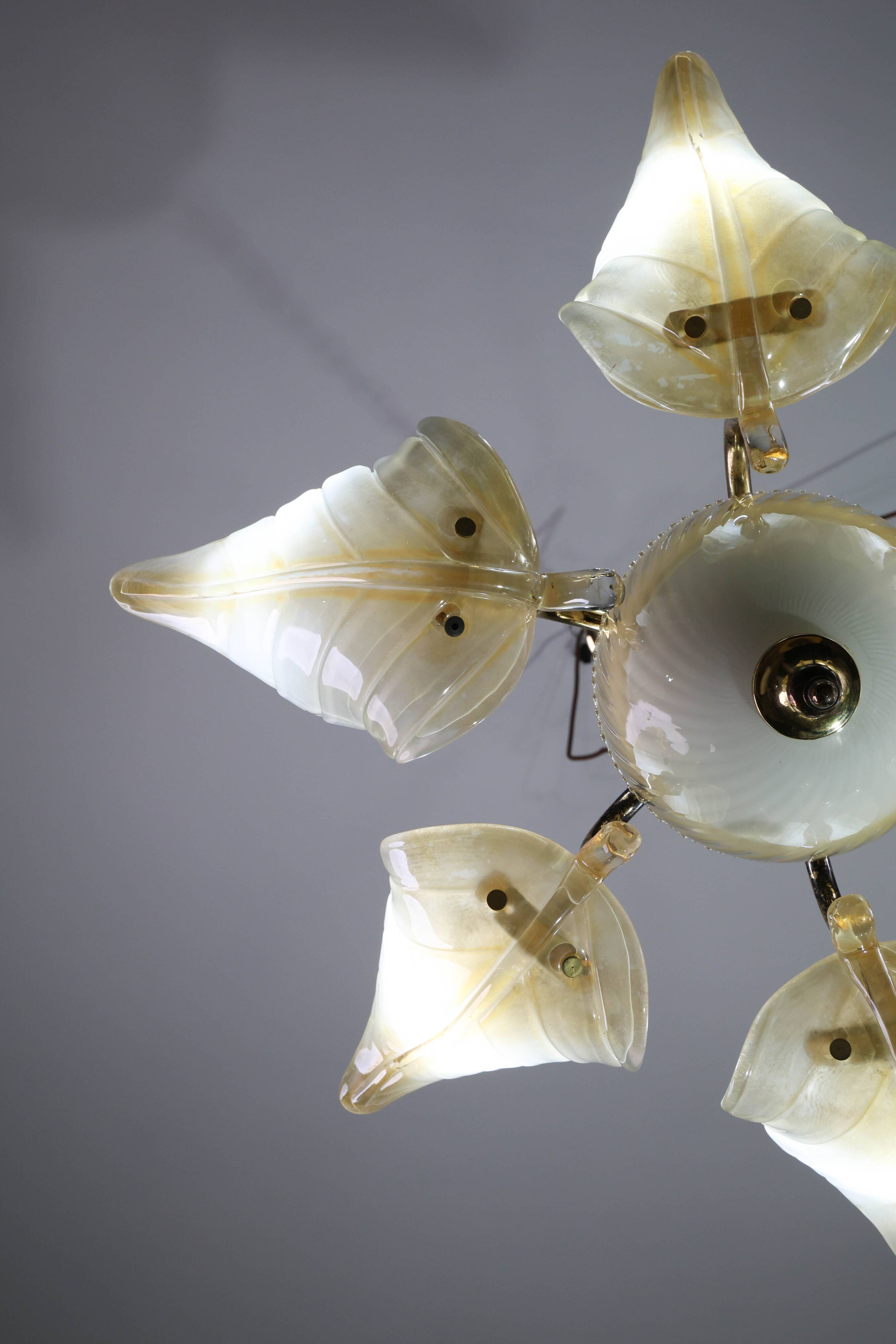 Exceptional Vintage 6-Light Gold Murano Glass Chandelier