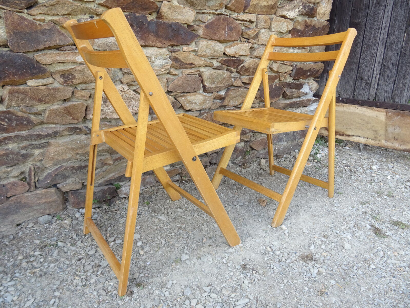 Series of 4 folding chairs in solid beech