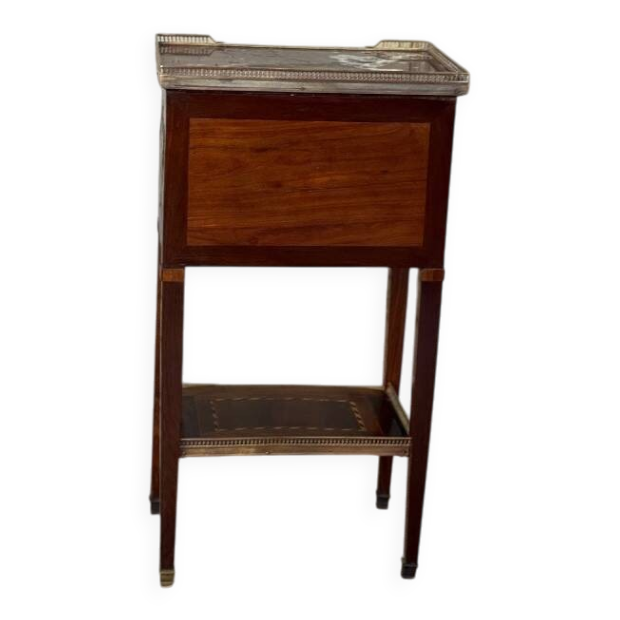 Table d’appoint ou chiffonnière Louis XVI en bois de plaquage, galerie de laiton, fin du XVIIIè