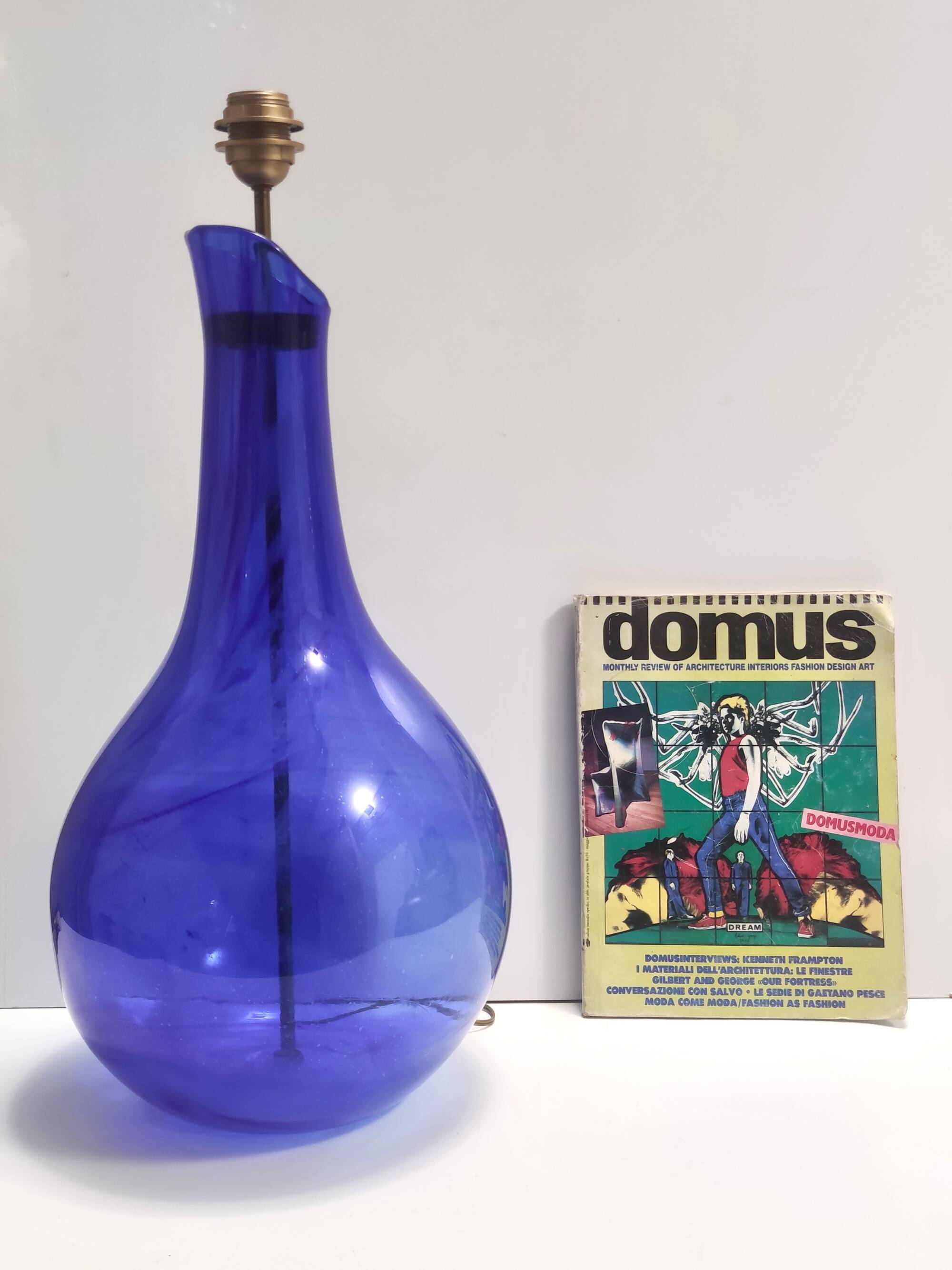 Blue Murano Glass Table Lamp with or without Fabric Lampshade, Italy