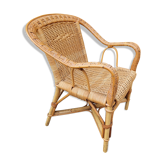 Colonial lounge armchair in rattan and bamboo, vintage, 60s