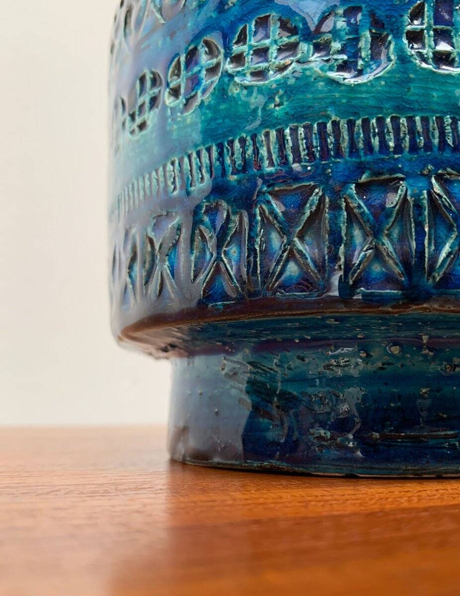 Italian blue ceramic vase Rimini by Aldo Londi for Bitossi, 1960s.