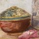 Old painting, still life with roses and oranges, signed circa 1950.
