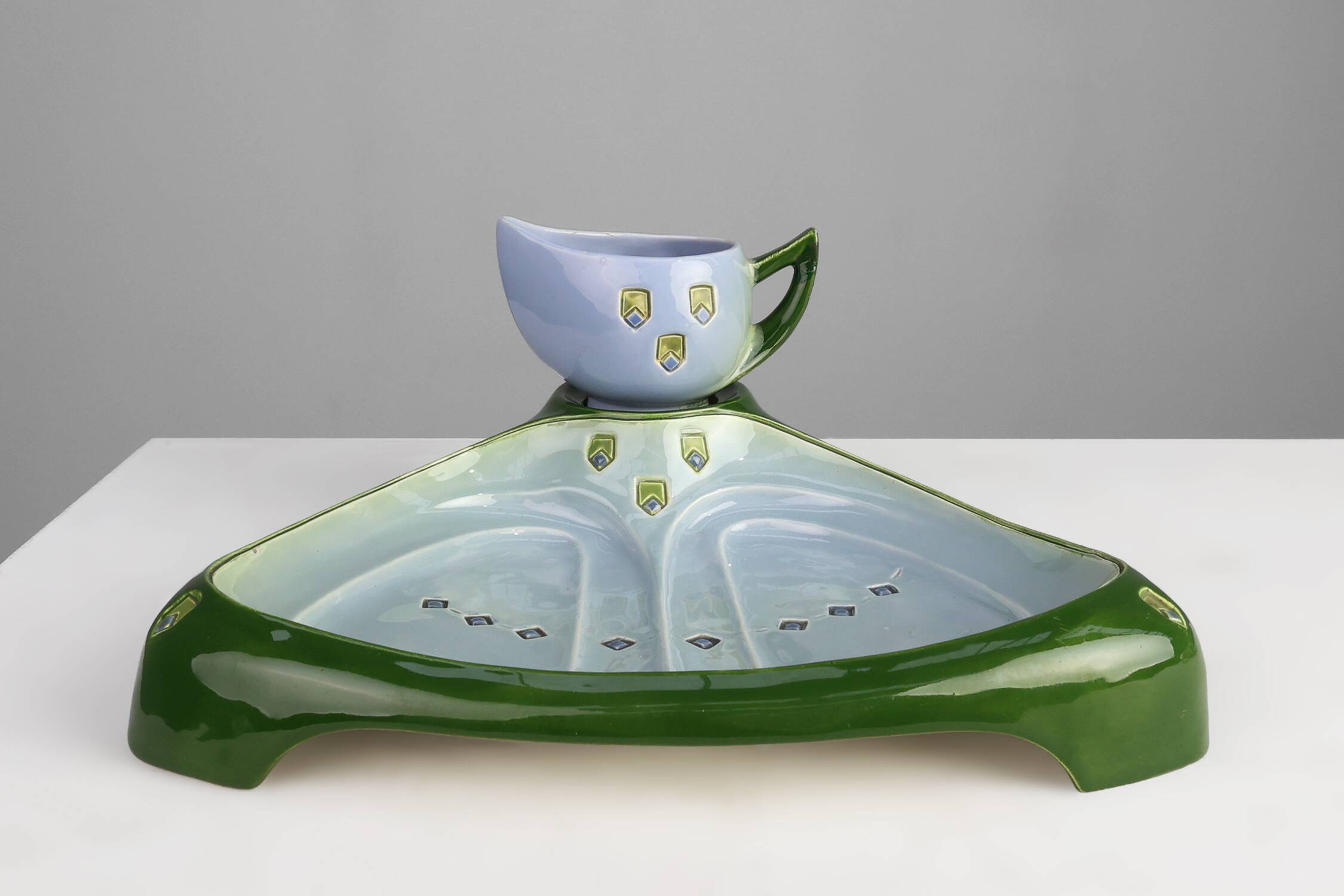 Rare Art Nouveau ceramic 3-piece asparagus set by Julius Dessler, Austria