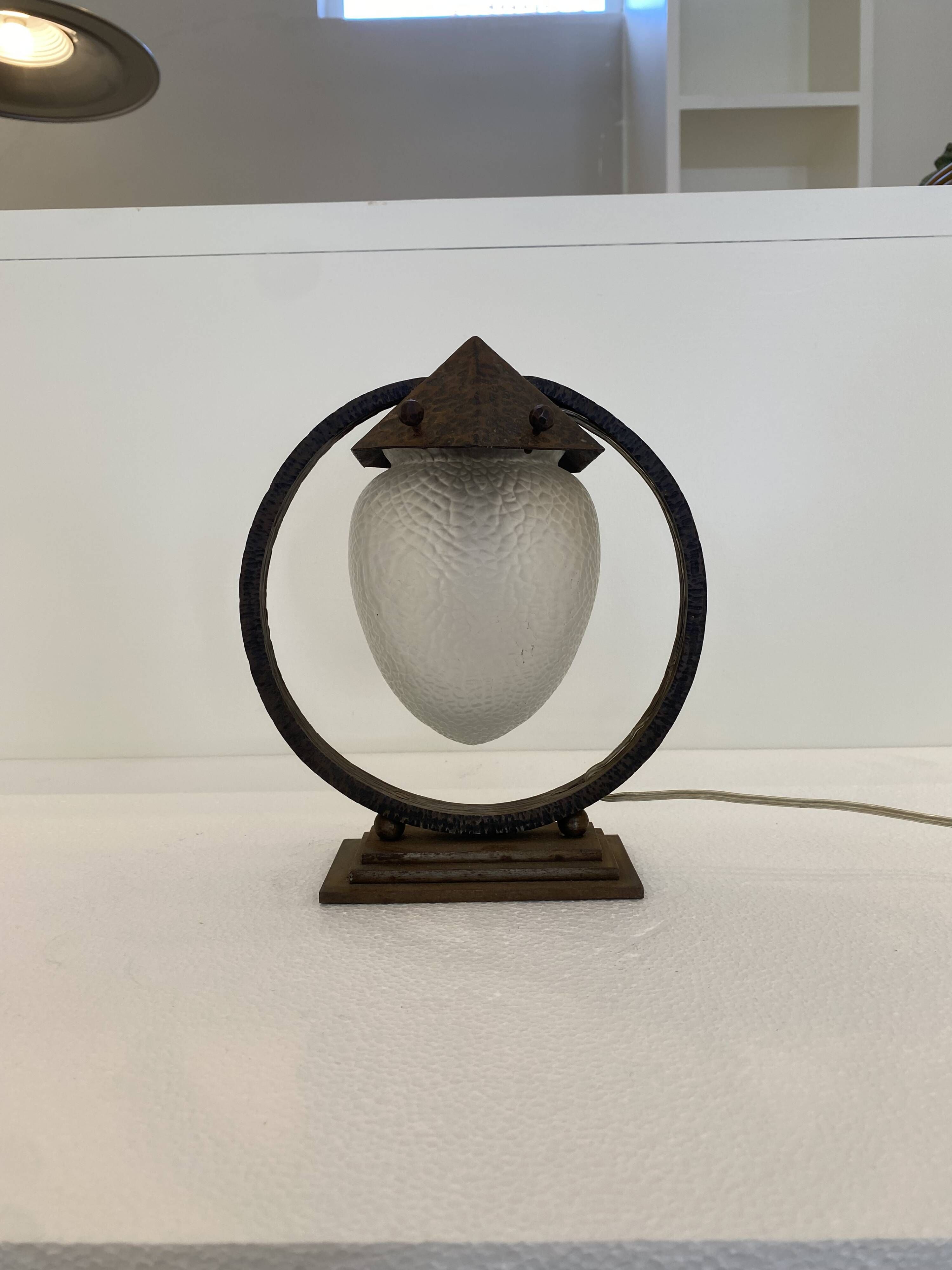 Sculptural Art Deco Table Lamp With Frosted Glass Shade, 1930s