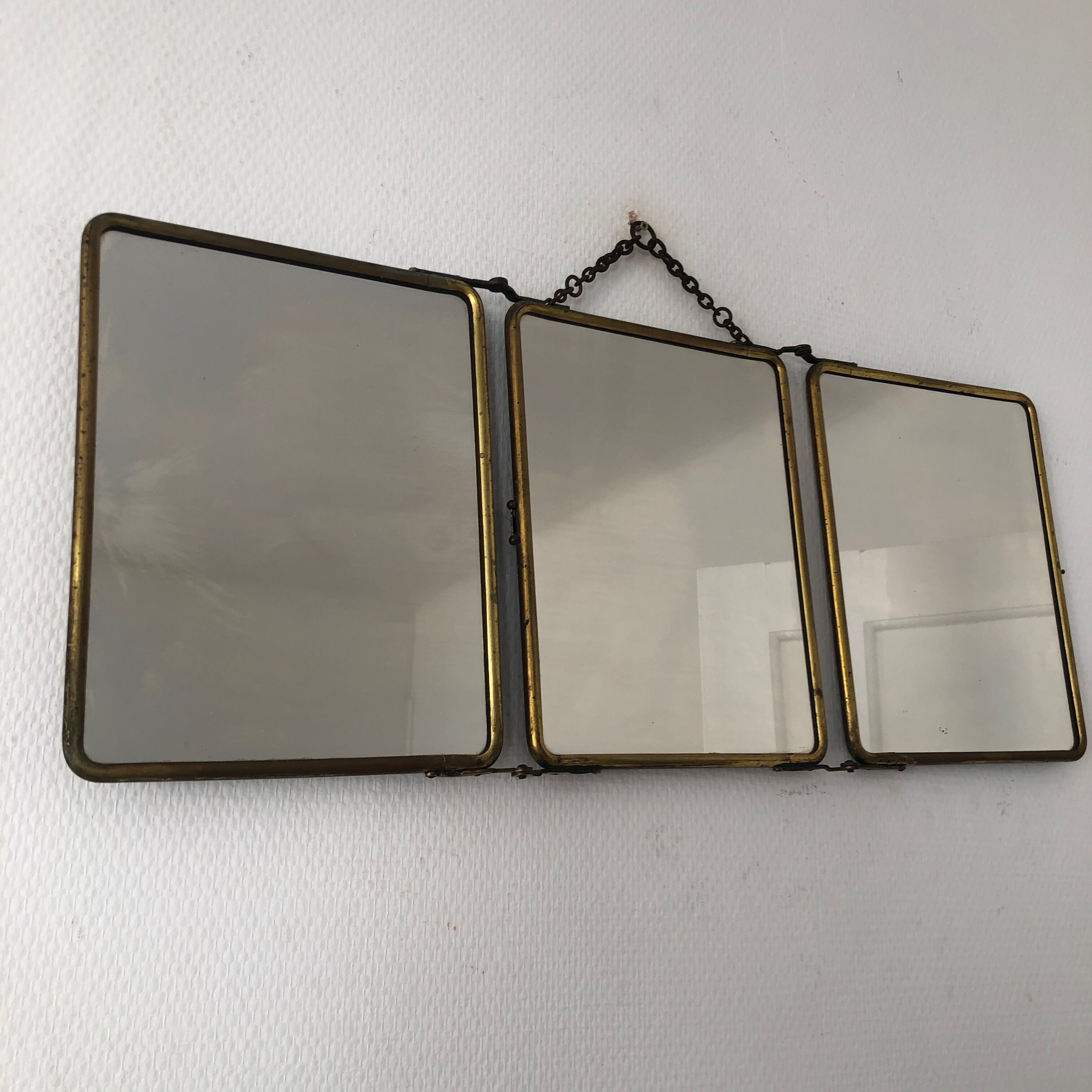 Gold vintage triptych barber mirror, 1920, 27x66cm