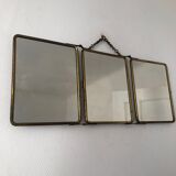 Gold vintage triptych barber mirror, 1920, 27x66cm