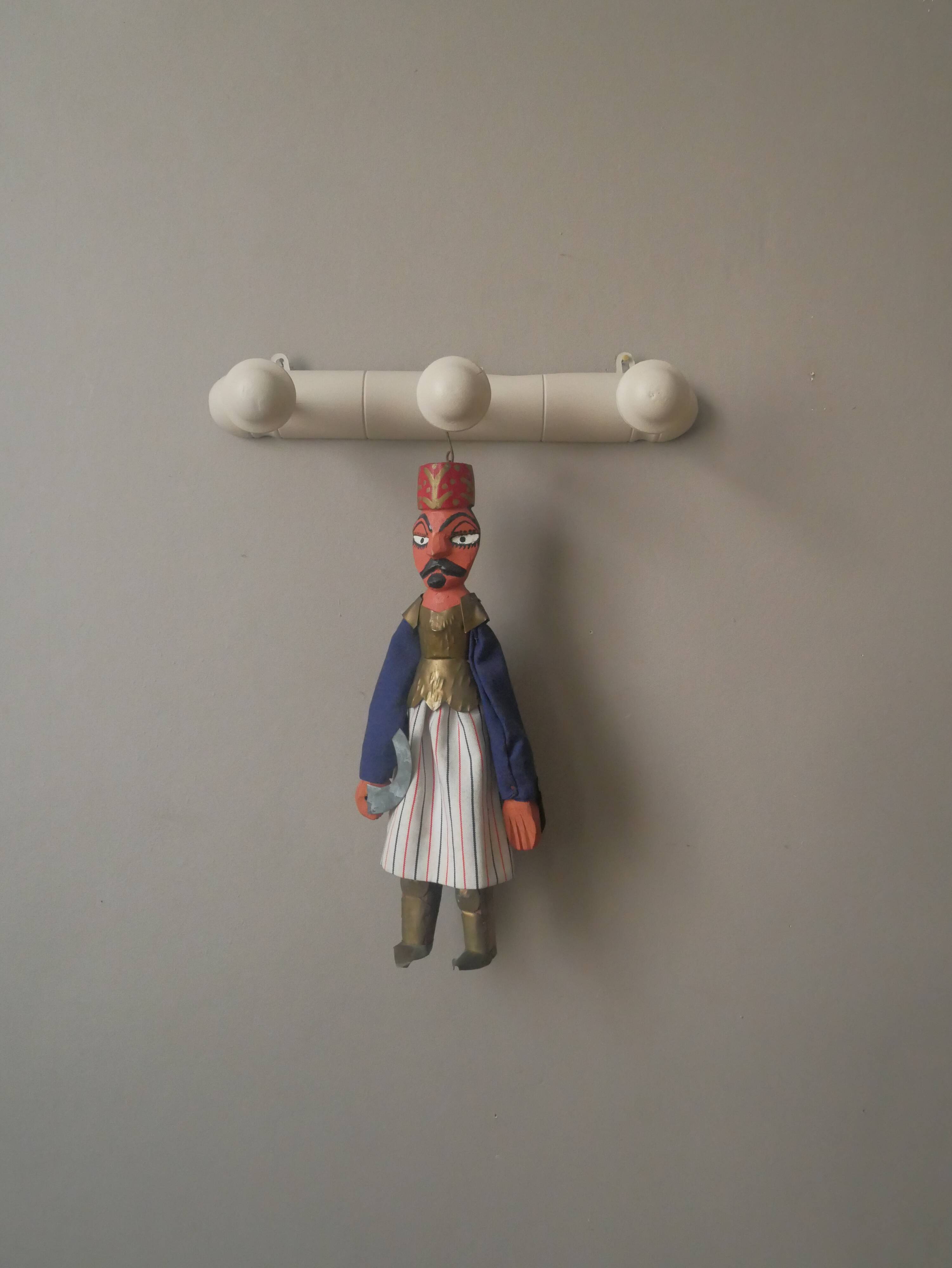 Vintage Middle Eastern decorative wooden puppet hand carved and painted