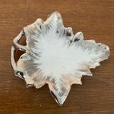 Antique limoges porcelain butter dish leaf shape white & chrome vintage