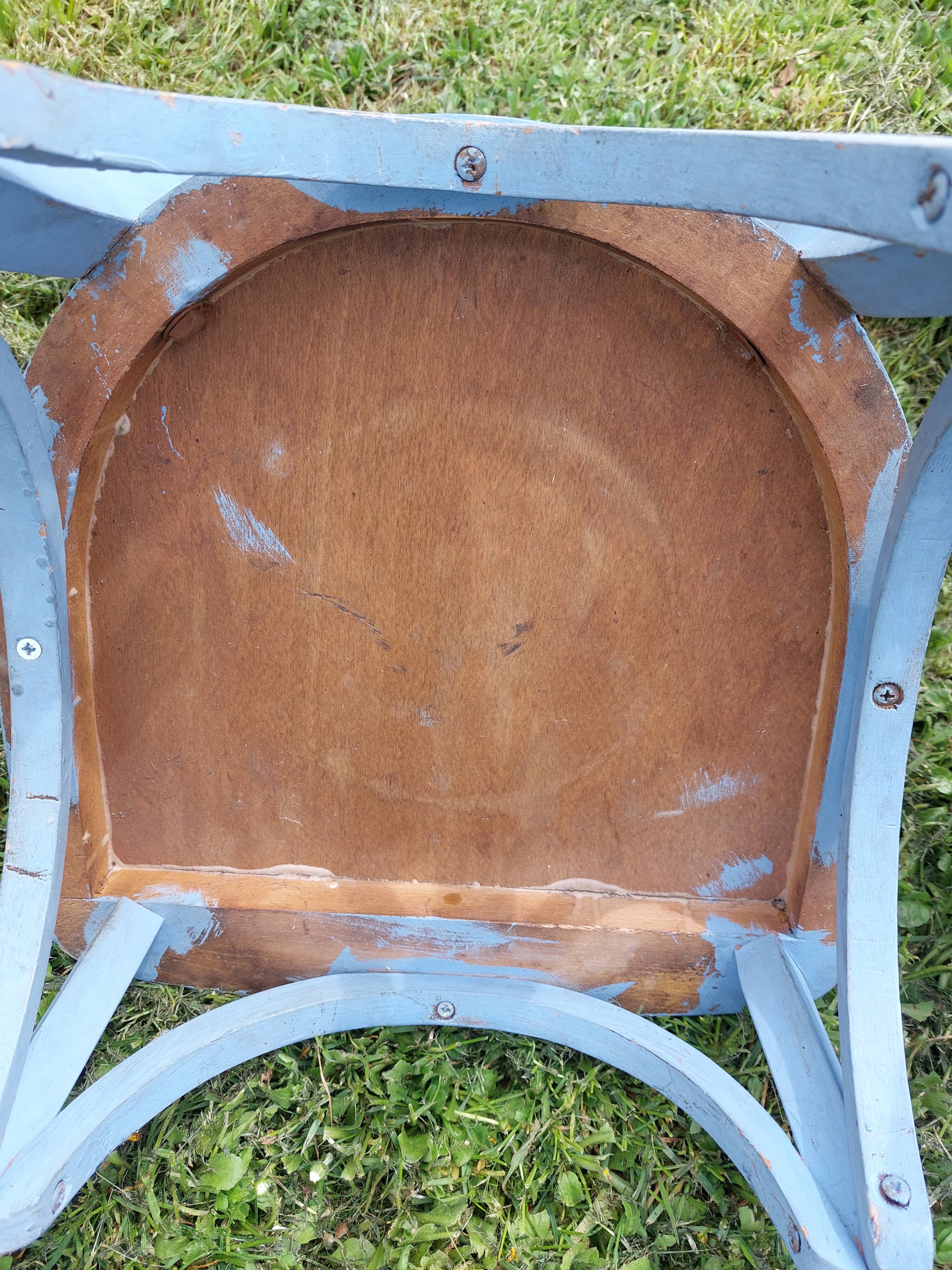 pair of chippy blue paint bistro chairs