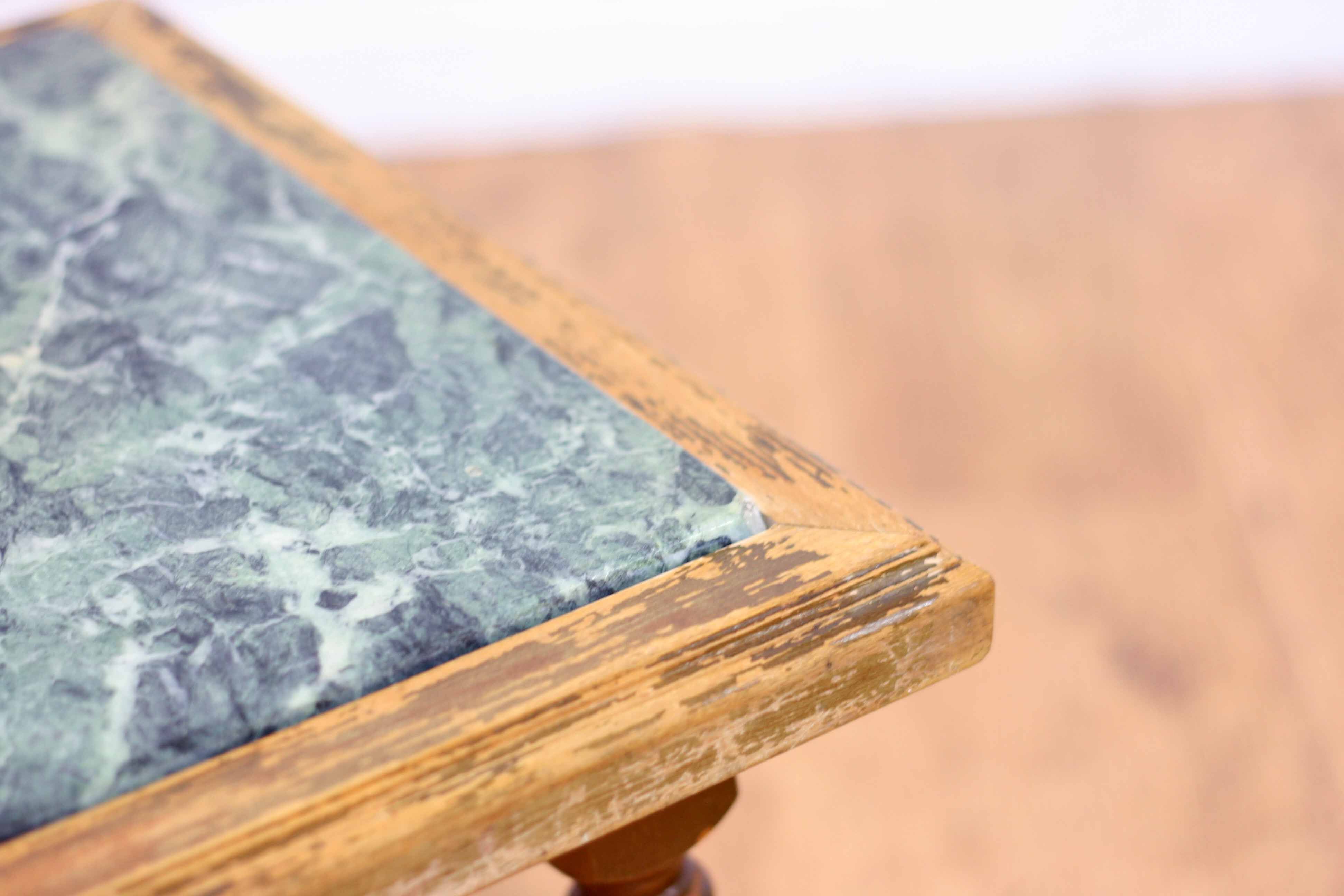 Authentic solid wood and green marble pedestal