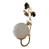 Vintage wall lamp in gold metal and white opaline