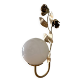 Vintage wall lamp in gold metal and white opaline