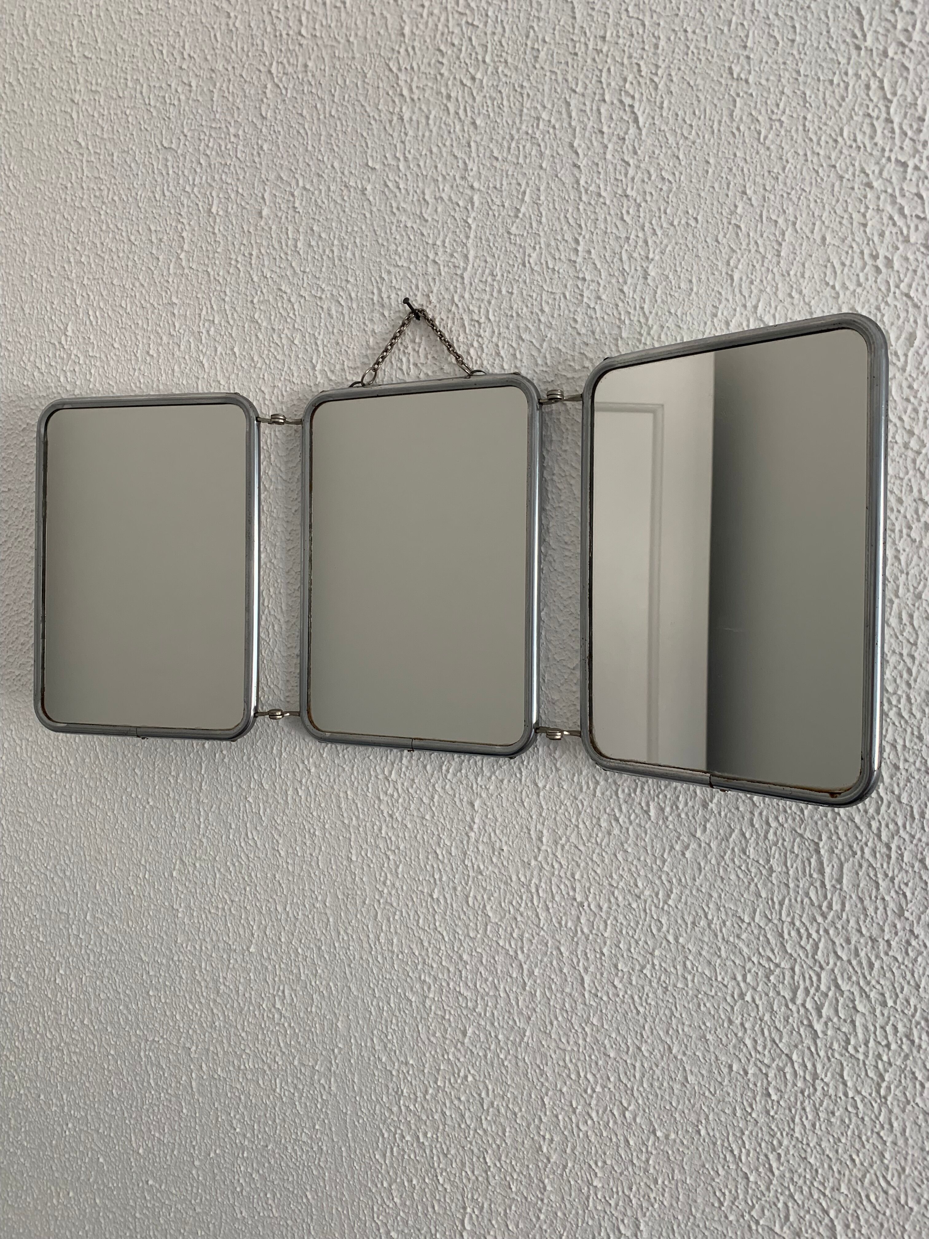 Vintage mirror 1950 triptych barber Arpin white - 21 x 51 cm