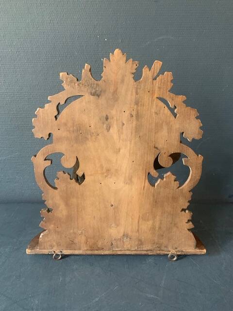 Black Forest carved wooden wall console, harness with wolf decoration