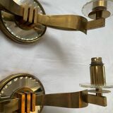 Vintage pair of art deco brass and mirrored glass wall lights France 1940