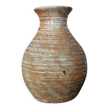 Stoneware vase signed / Puisaye / Lion