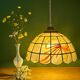 Suspension abat-jour vintage en nacre et laiton décors d'oiseaux