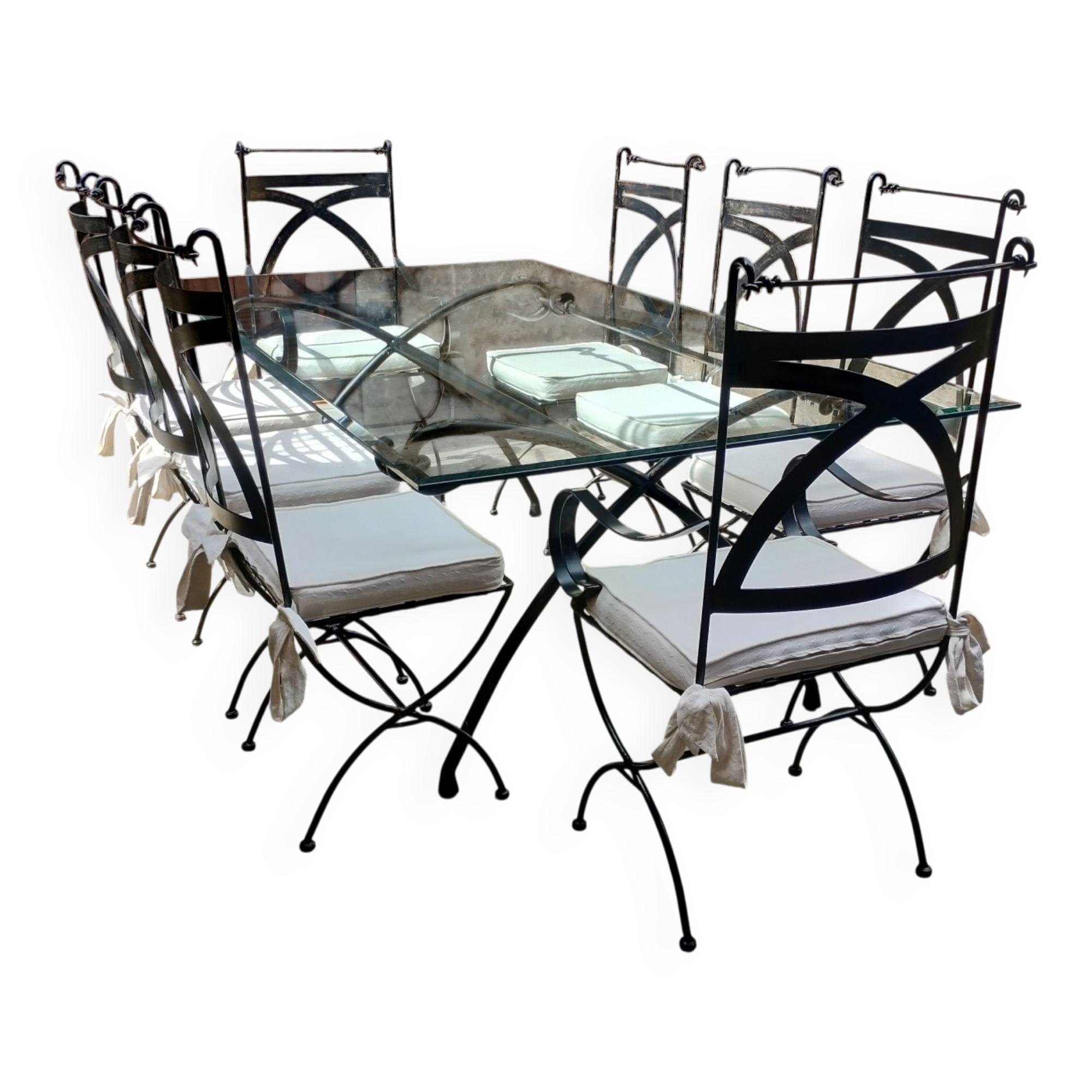 Wrought iron and glass dining table