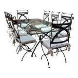 Table à manger fer forgé et verre