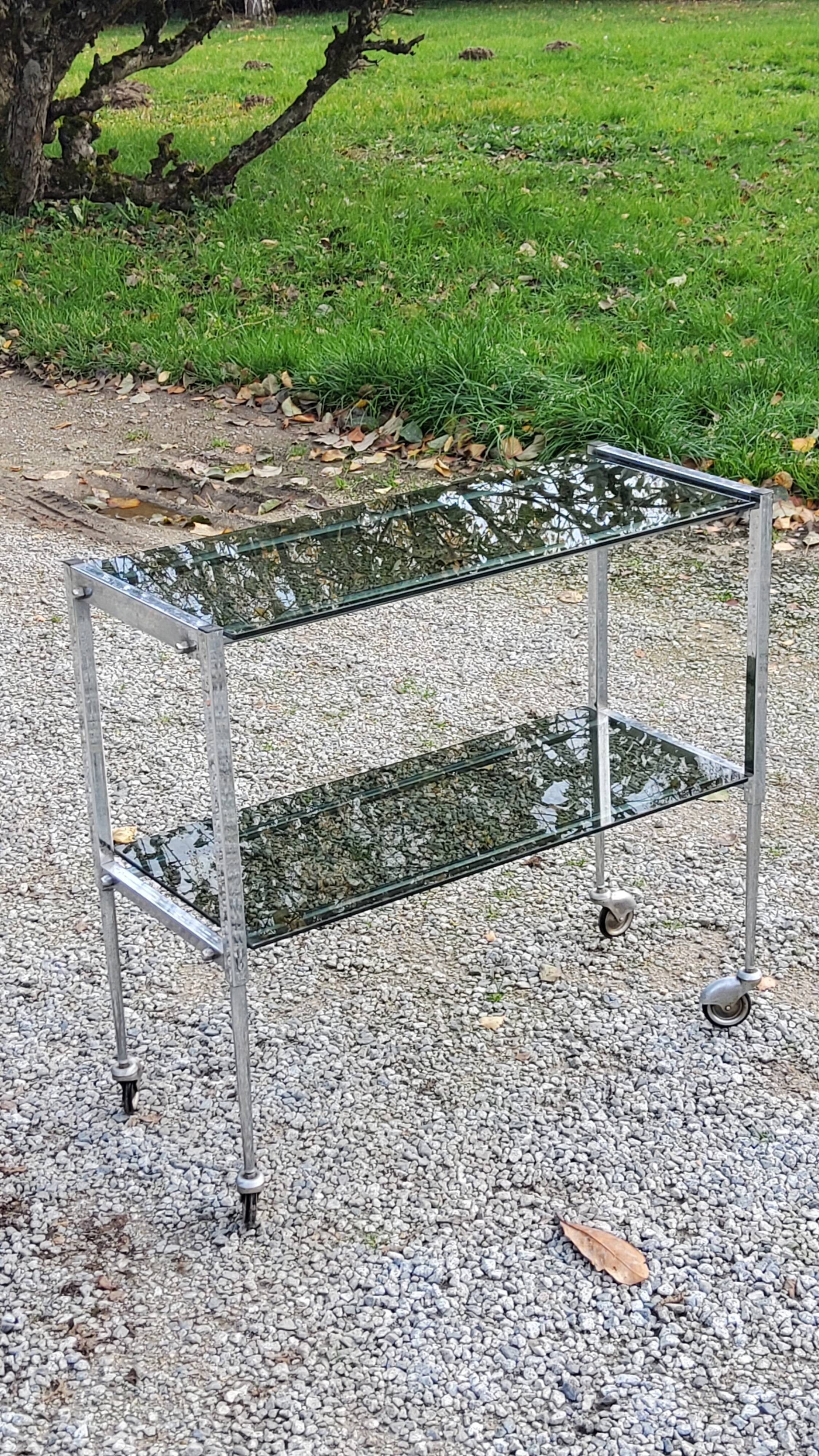 Console service of the 70s double trays smoked glass chrome base