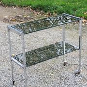 Console service of the 70s double trays smoked glass chrome base