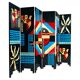 Room divider in art deco style with birds, geometric patterns, red, yellow, blue