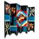 Room divider in art deco style with birds, geometric patterns, red, yellow, blue