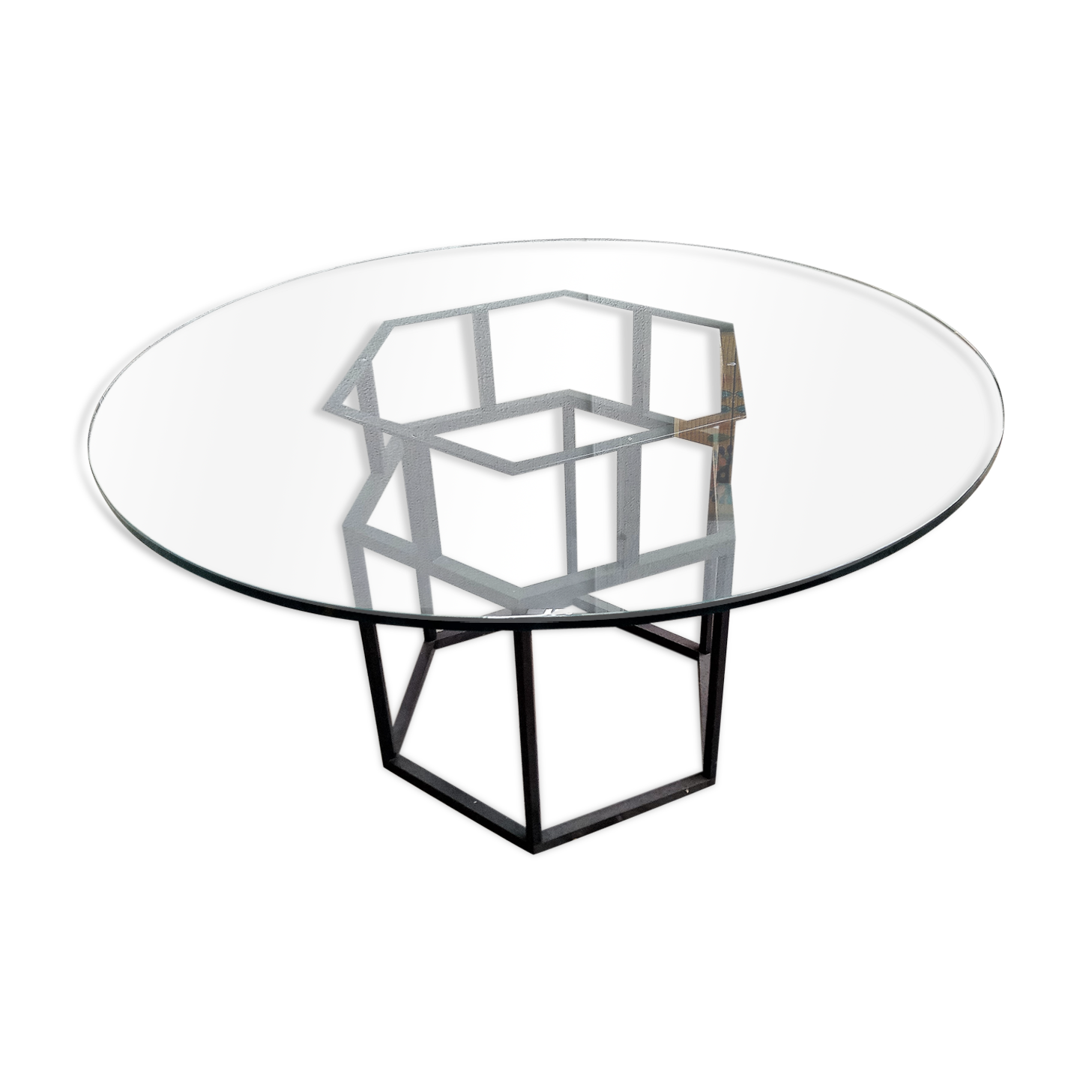 Table Roche Bobois glass and metal of the 80