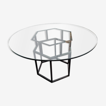Table Roche Bobois glass and metal of the 80