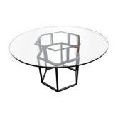 Table Roche Bobois en verre et métal des années 80'