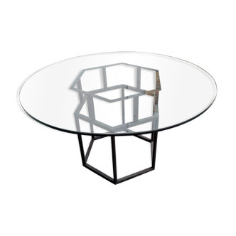 Table Roche Bobois glass and metal of the 80