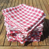 6 old vichy red & white napkins