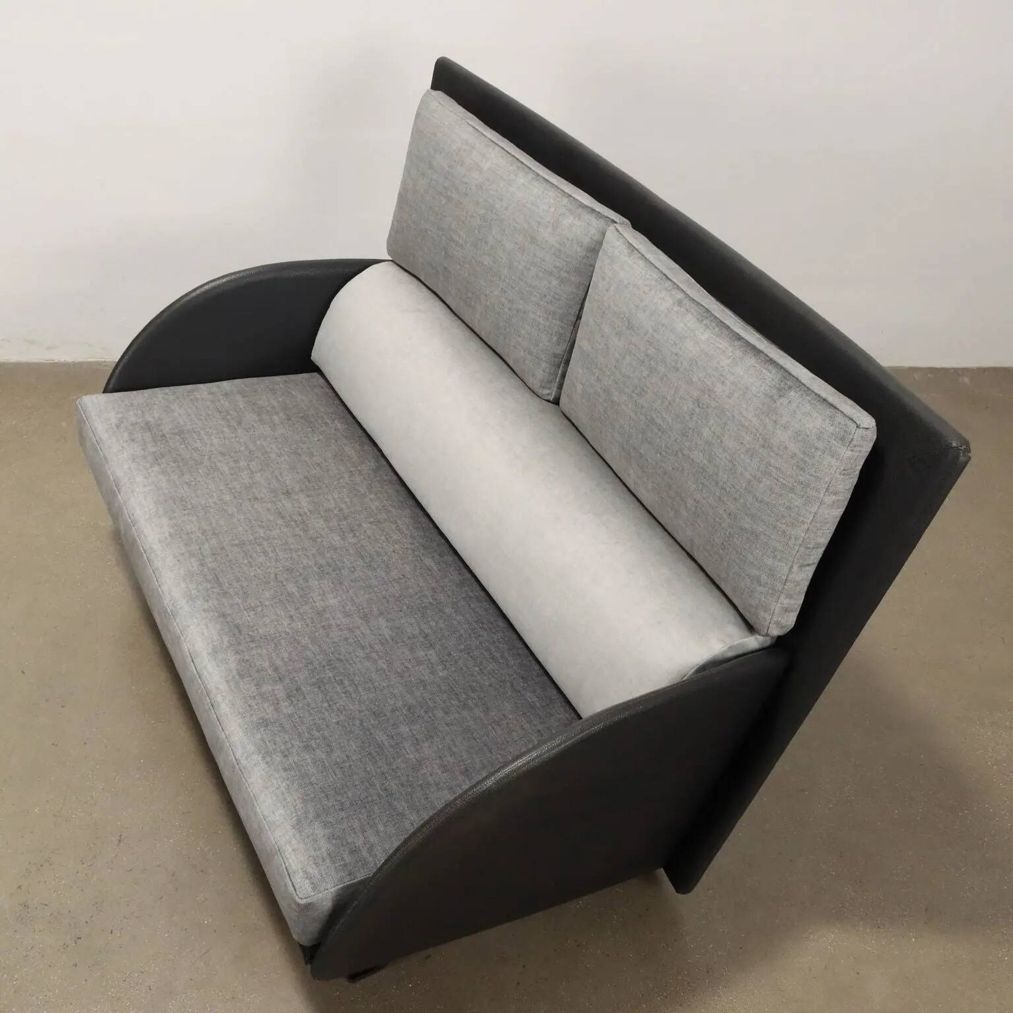 1980s vintage velvet and faux leather sofa with pillowcases, Italy.