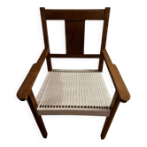 Fauteuil en chêne à assise tressée