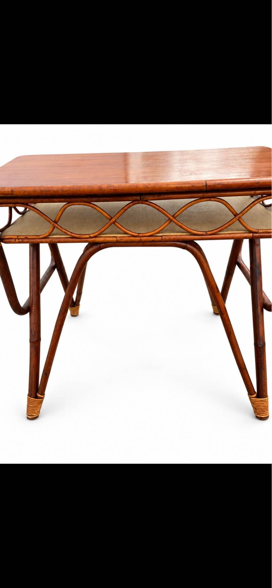 Vintage table in curved rattan and bamboo – 1960s-1970s