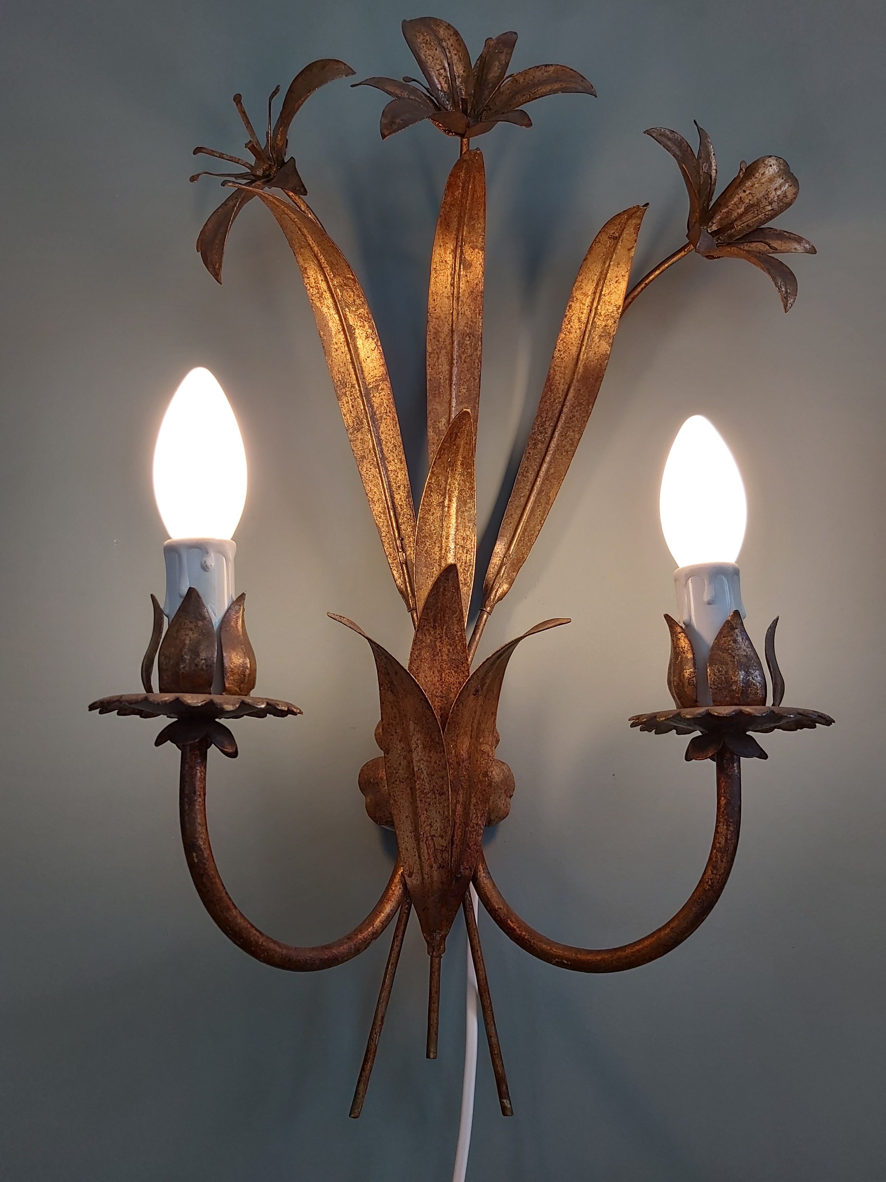 Vintage gold metal wall lamp, 70s